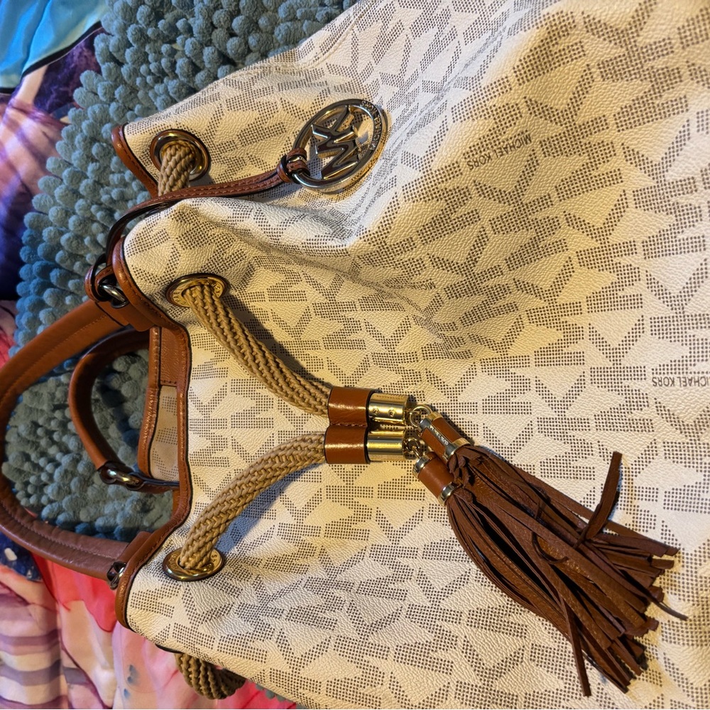 Michael Kors Tan and Cream Tote with Tassel